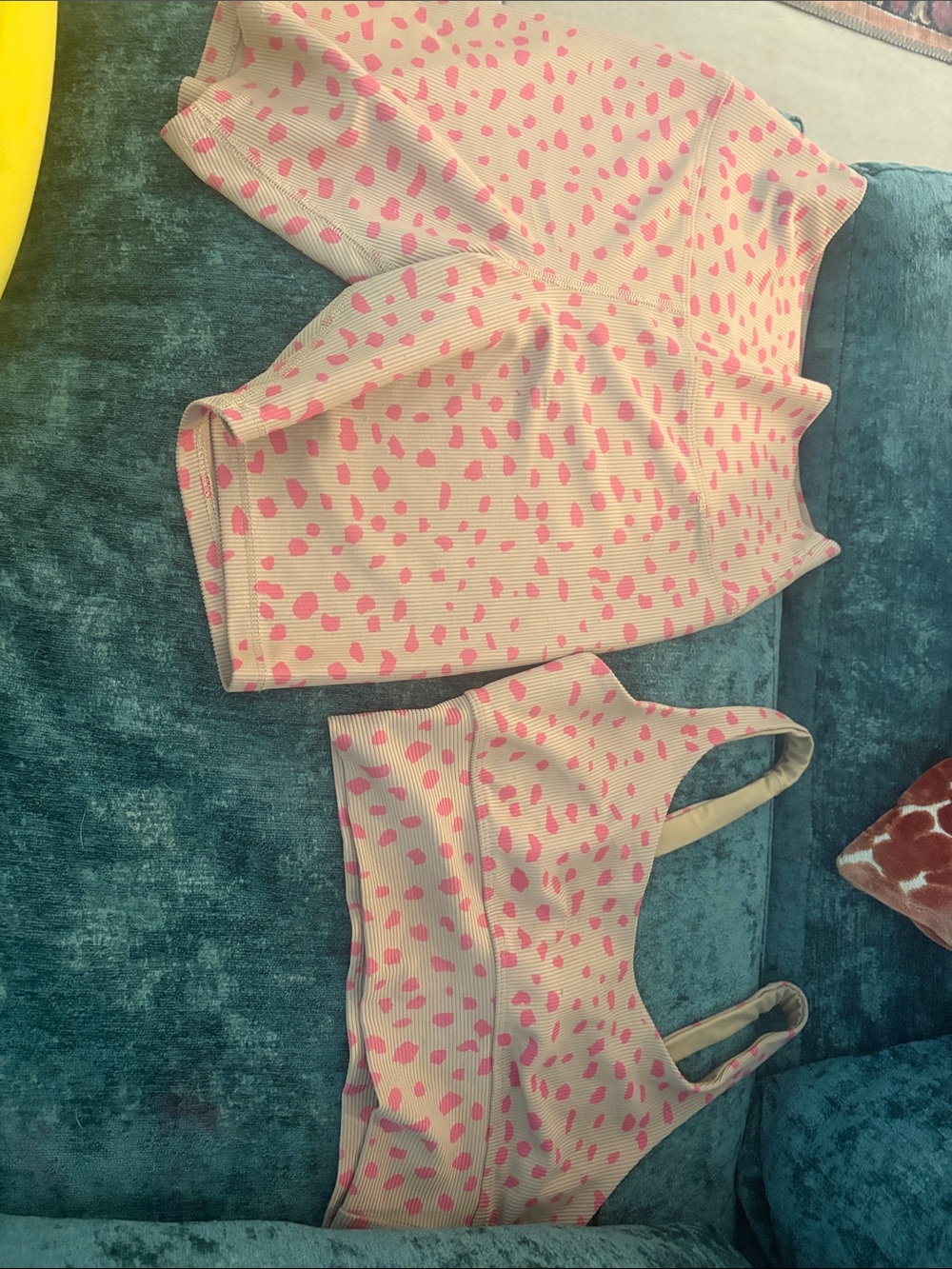 Womens Pink Dot Ribbed workout Set - Crop Tank & Shorts